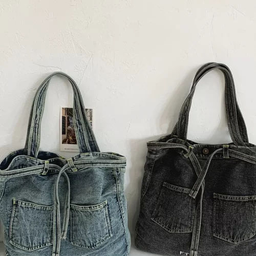 CGCBAG Vintage Washed Denim Canvas Tote Bag Women Simple Casual Lage Capacity Shopper Shoulder Bag Commuting Aesthetic Handbags