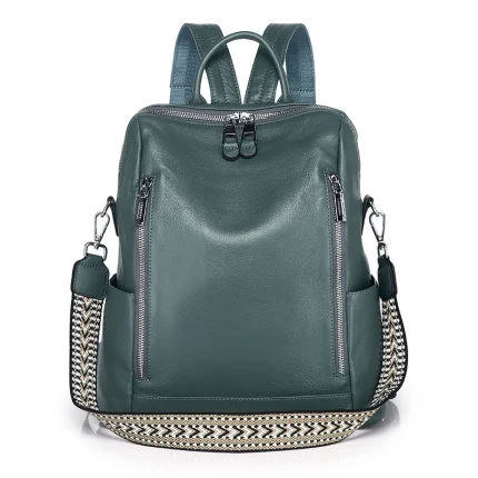 Women's Genuine Leather Backpack Multi-use Crossbody Shoulder Bag Casual Travel Daypack with Detachable Wide Strap