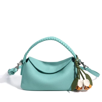 Women's Premium Top-Grain Cowhide Small Hobo Bag with Flower Charm Daily Commuter Multi-way Shoulder Crossbody Handbag