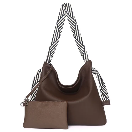 Genuine Leather Hobo Bag Women Large Capacity Soft Shoulder Bag Adjustable Strap Crossbody Bag with Small Zipper Pouch