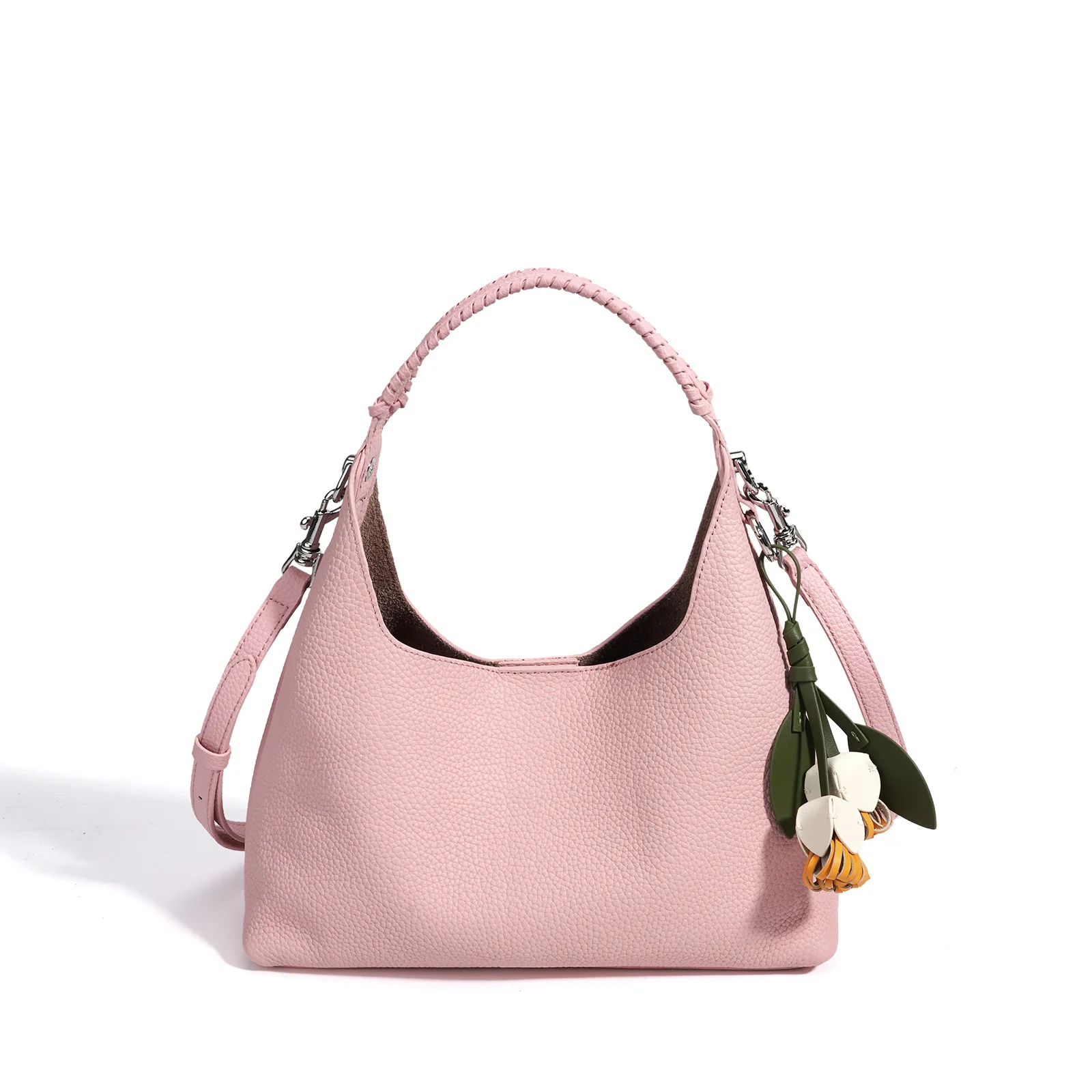 kf-S9ed6dc072538492eb84bcdffabf1eac7l Women's Top-Grain Cowhide Hobo Bag with Charm Adjustable Crossbody Shoulder Bag Multi-use Handbag for Daily Work - Image 1