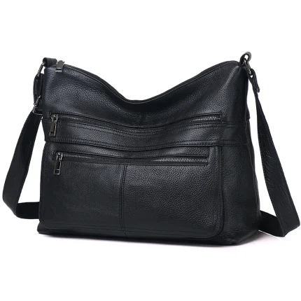 Women's First Layer Cowhide Hobo Crossbody Bag Multi-Pocket Soft Leather Shoulder Bag for Daily Work