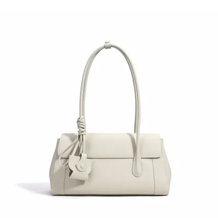 Women Soft Full-Grain Leather Shoulder Bag with Hidden Magnetic Buckle Large Capacity Elegant Underarm Handbag for Daily Commute