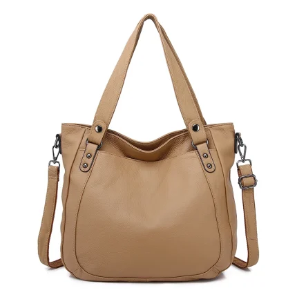 Women Full Grain Cowhide Tote Bag Fits A4 2-Way Shoulder Crossbody Handbag