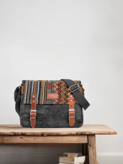 Original Ethnic Style Retro Canvas Crossbody Bag Color Block Casual Canvas Bag Trendy Bag Camera Bag Men's Bag Street Style