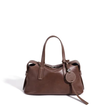 Women's Genuine Leather Pillow Handbag Soft First Layer Cowhide Multi-use Crossbody Shoulder Bag with Pendant For Daily Commute