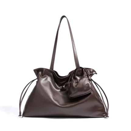 Women's Premium Top-Grain Cowhide Tote Bag with Mini Coin Purse Large Capacity Daily Commuter Shoulder Handbag