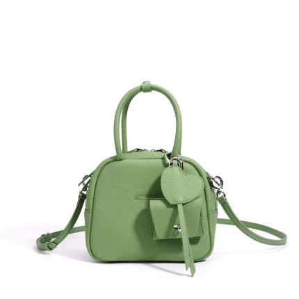 2026 New Women's Top Grain Leather Boston Bag Cute Heart Charm Mini Pocket Tassel Handbag Shoulder Crossbody Bag