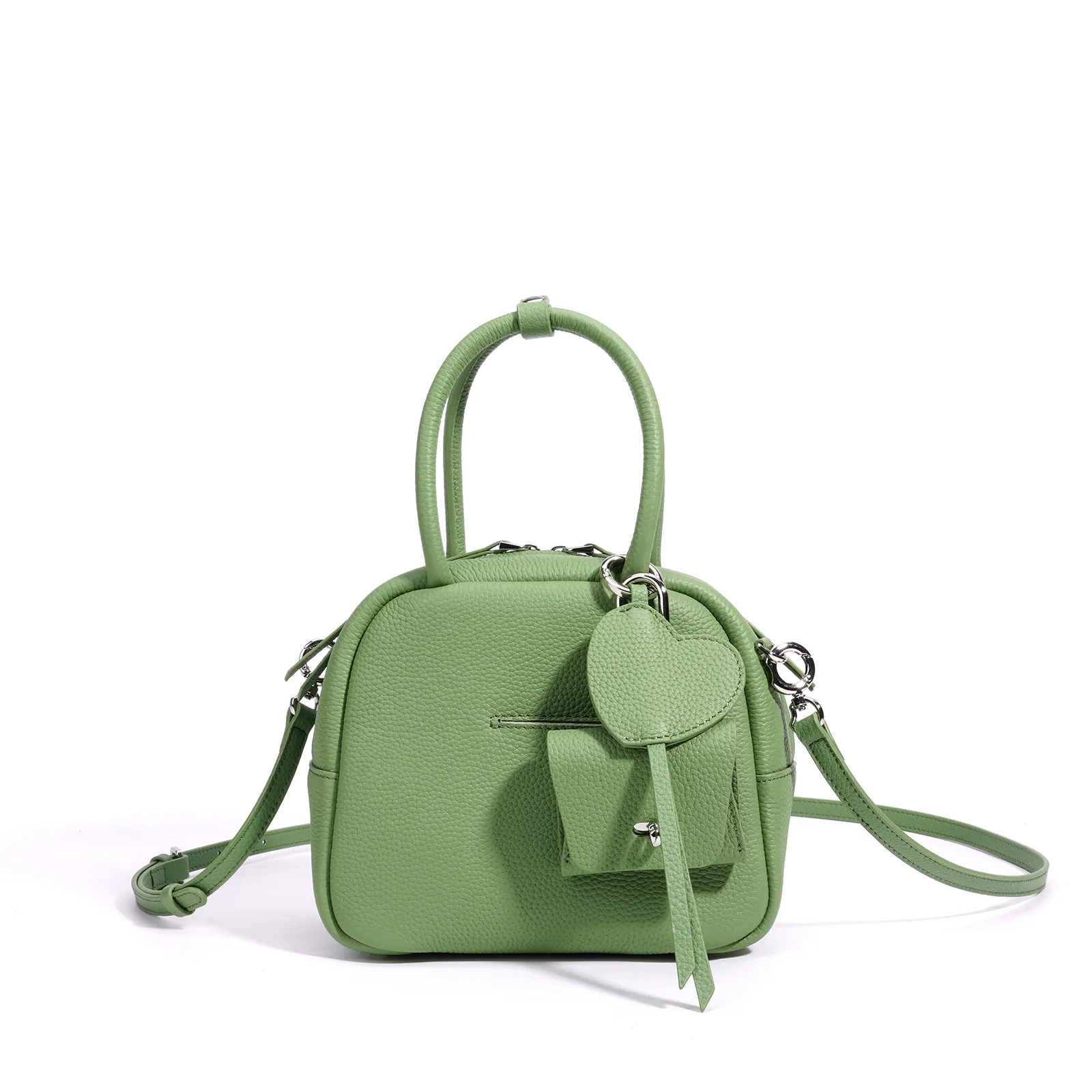 kf-Sd125cae18a96457d8f6e2ad87e201483V 2026 New Women's Top Grain Leather Boston Bag Cute Heart Charm Mini Pocket Tassel Handbag Shoulder Crossbody Bag - Image 1